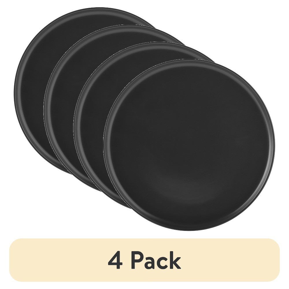 Elegant Matte Black Stoneware Dinner Plate Set of 4