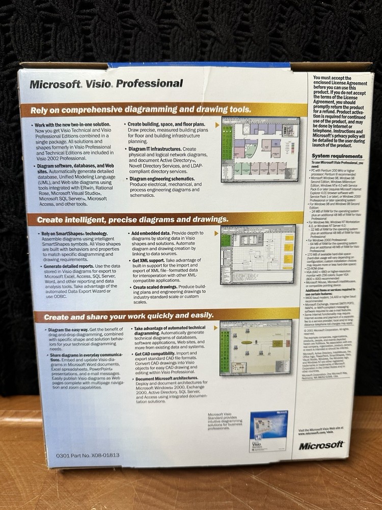 VINTAGE - Microsoft Visio Professional Version 2002 -Big Box Software PC Windows
