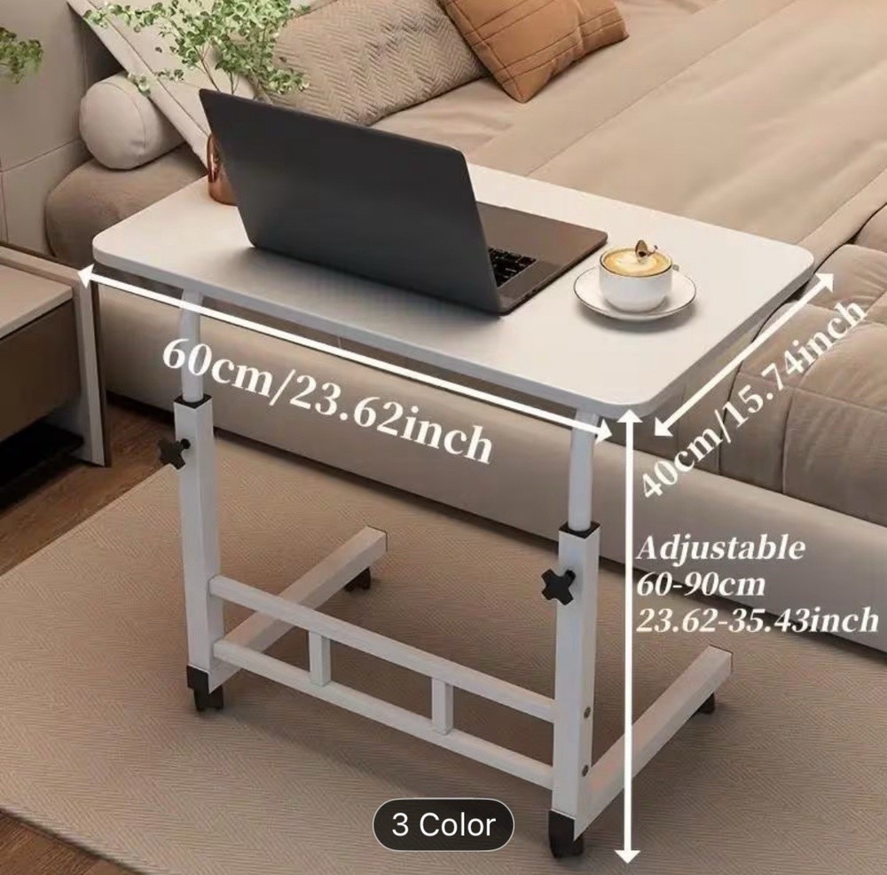 Mobile Lift Table, Adjustable Height, With Wheels Bedside Computer Desk