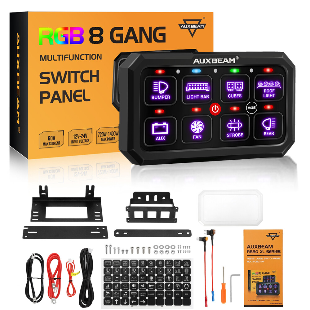 AUXBEAM RB80 RGB 8 Gang Switch Panel ATV UTV 4WD Multifunction System Control XL