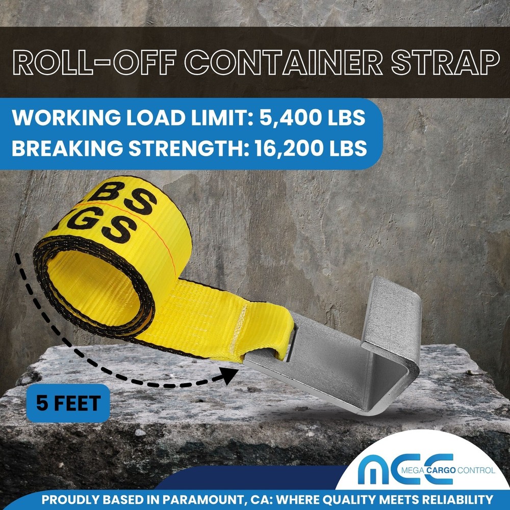 4 Pack 4" x 5' Roll Off Container Winch Strap for Cargo Securement Construction