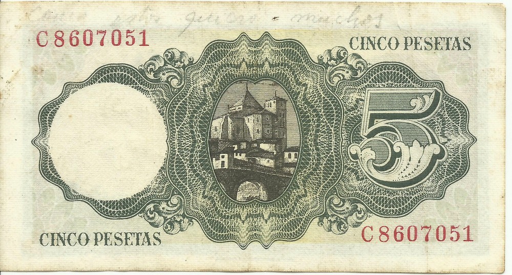 SPAIN 5 PESETAS 1951 P 140 VF 2RF 01AGO