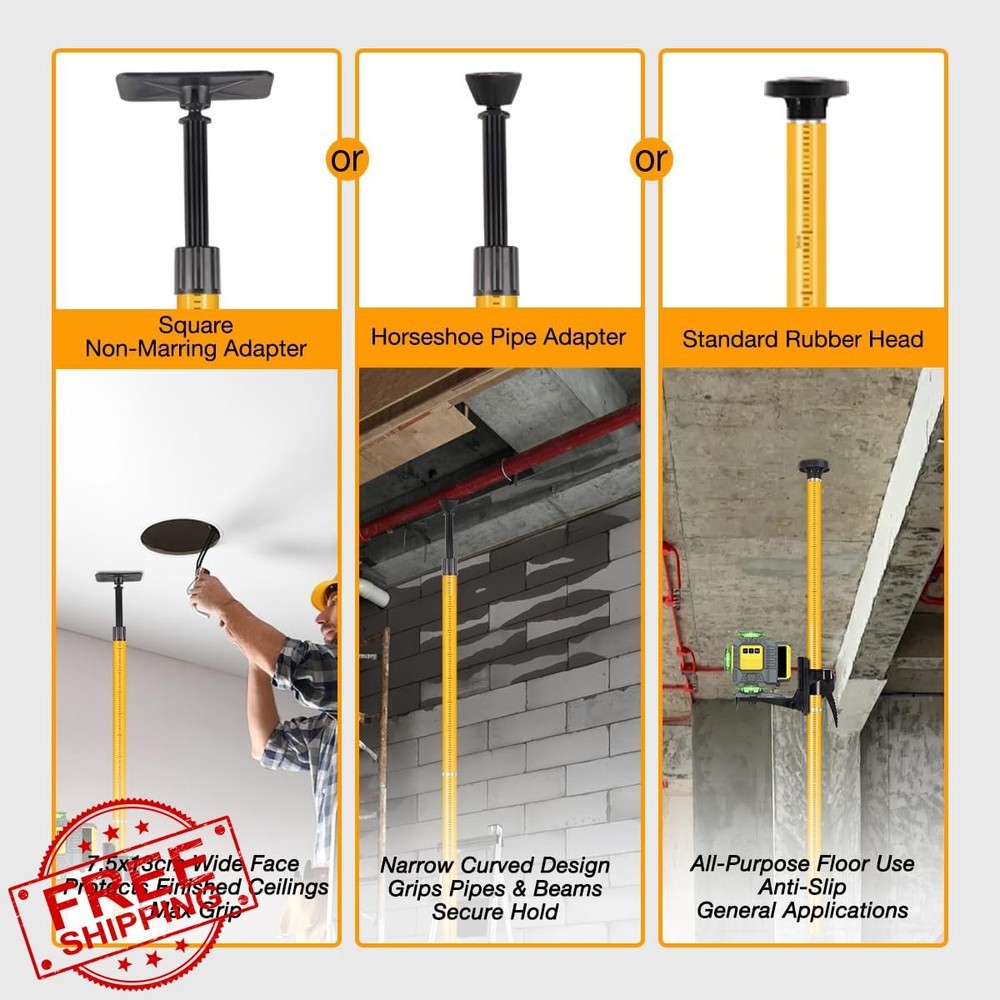 Telescoping Laser Level Pole 13.8ft Tripod Mount 1/4" 5/8" Adapter