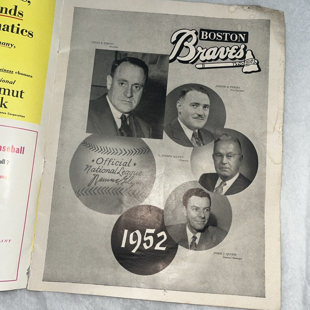 Boston Braves VS. Philadelphia Phillies 1952 Program