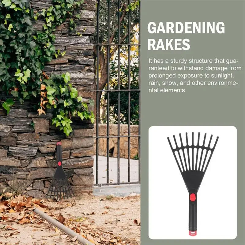 Small Leaf Rake Gardening Tool Plastic Hand Rake with Handle for Lawn Care