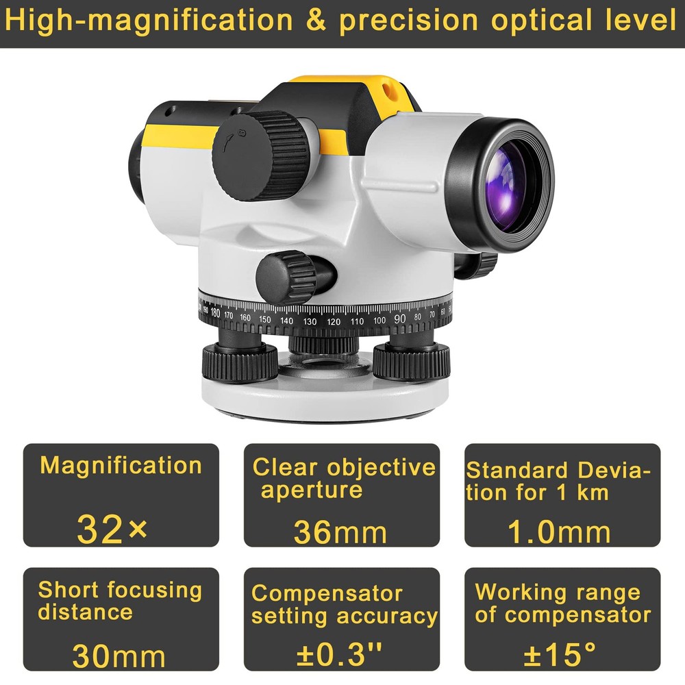 32X Automatic Optical Level Kit with Self-Leveling Magnetic Dampened Compensa...