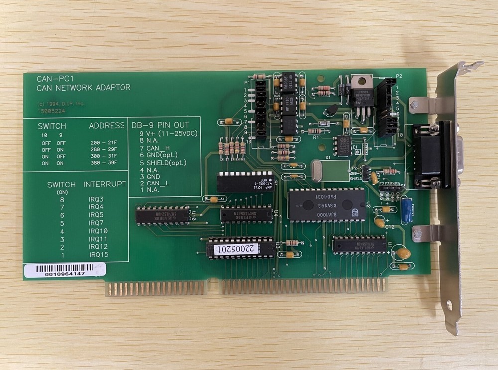 D.I.P. CAN-PC1 CAN Network Adapter 15005224 ISA Controller Interface Card