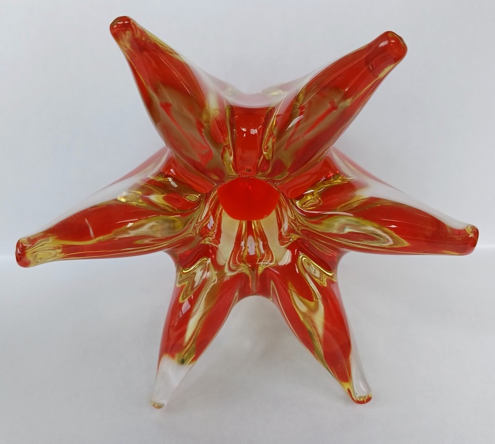 Murano Reddish Orange Star Flower Candle Holder