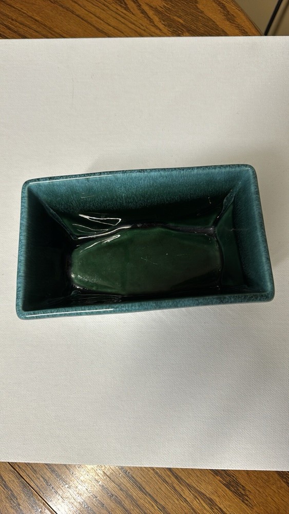 Hull Pottery USA 75 Footed Green with blue drip glaze Rectangular Planter