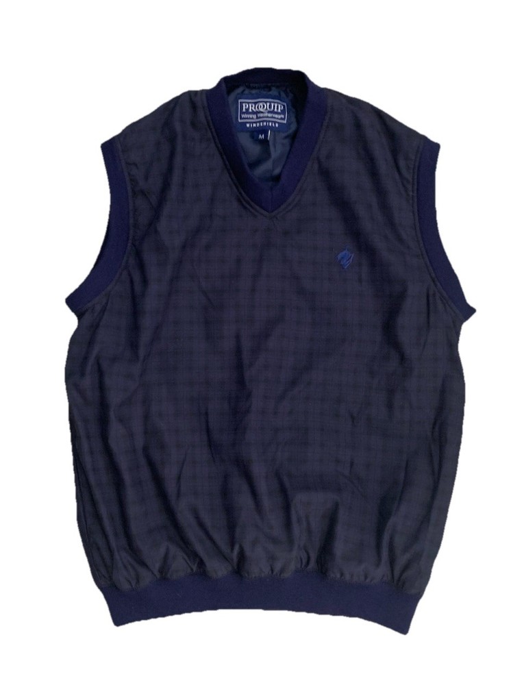 ProQuip Windshield Golf Vest Men’s Medium Navy Blue Plaid