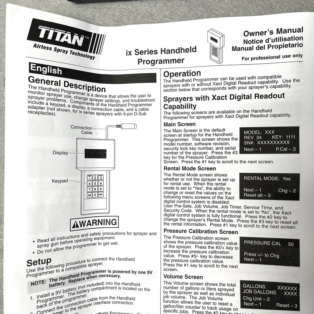 NEW TITAN HANDHELD PROGRAMMER KIT FOR ix AIRLESS SPRAYERS 700-1038