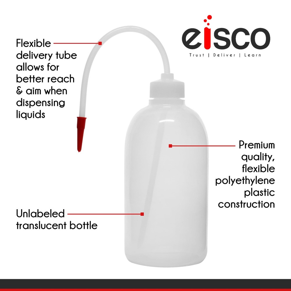 Wash Bottle, 1000ml - Polyethylene - Translucent, Unbreakable - Screw Cap wit...