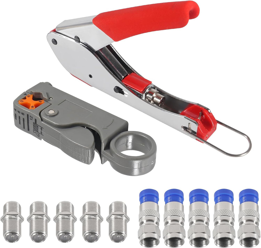 Coax Cable Crimper Tool Kit Coaxial Compression Tool Fitting Wire Stripper with