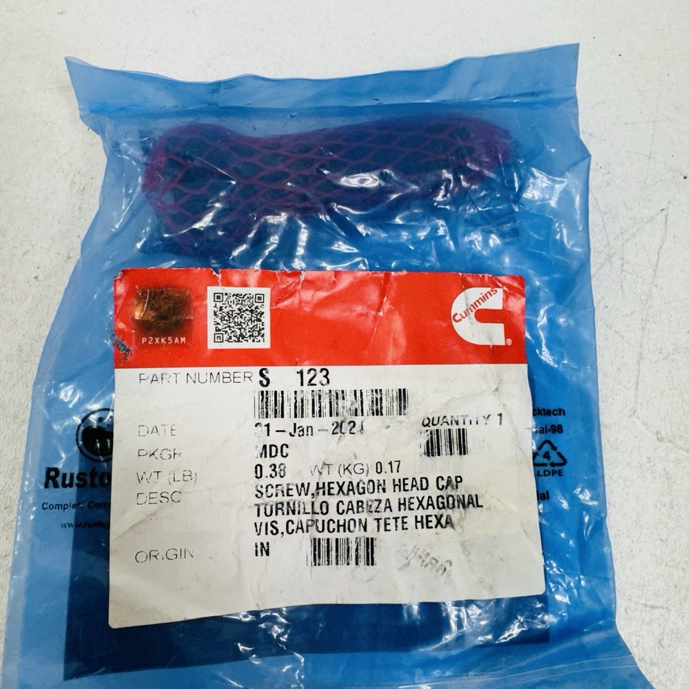 Genuine CUMMINS SCREW, HEXAGON HEAD CAP S123