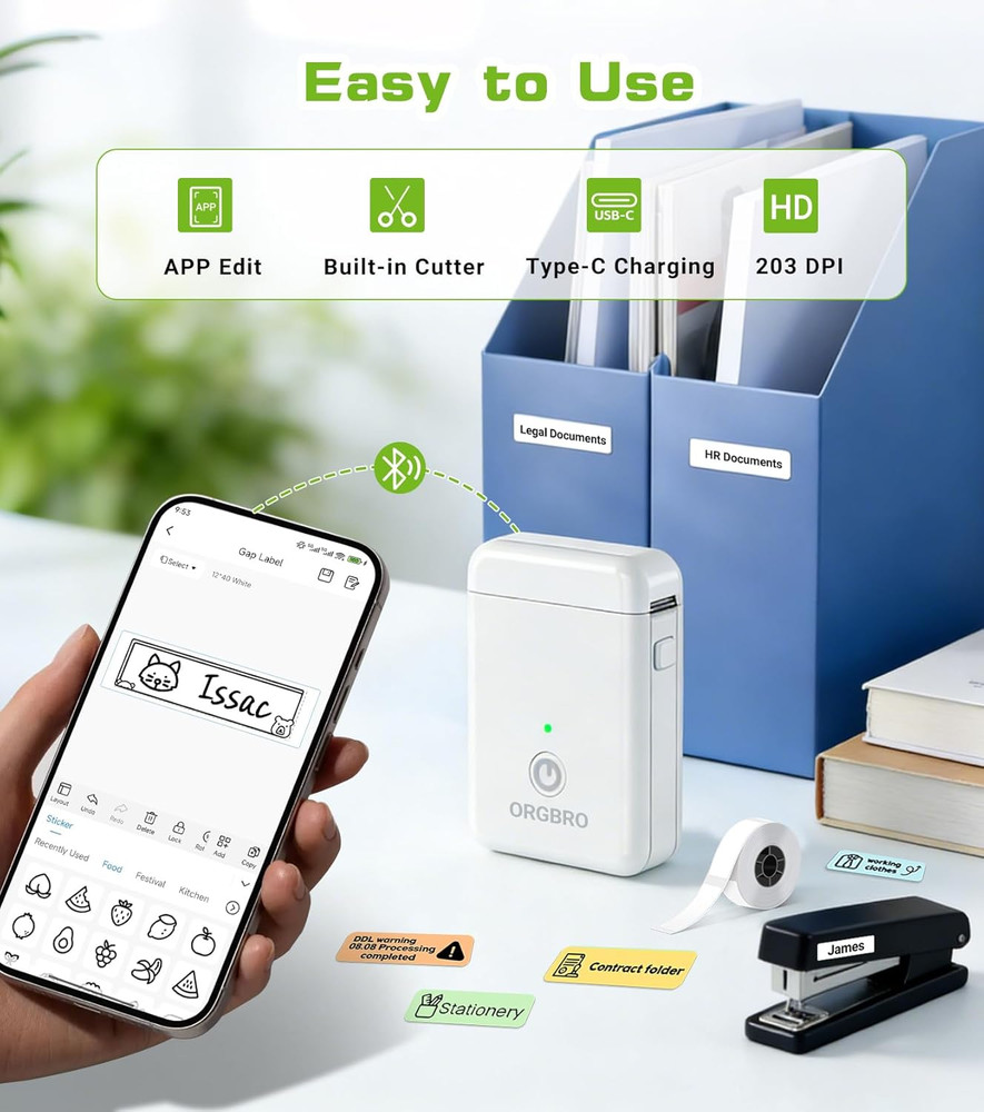 Label Maker Machine with Tape, X1 Portable Bluetooth Mini Label Printer, Support