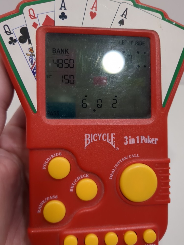 Techno Source 2004 Bicycle 3 in 1 Poker Handheld Electronic Game Pre-owned Works