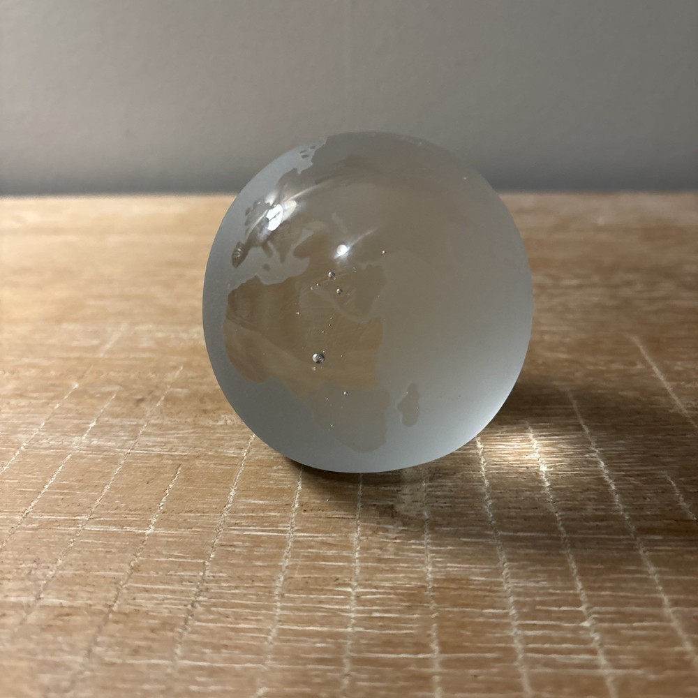 Vintage Glass Globe Paperweight Map World  3"