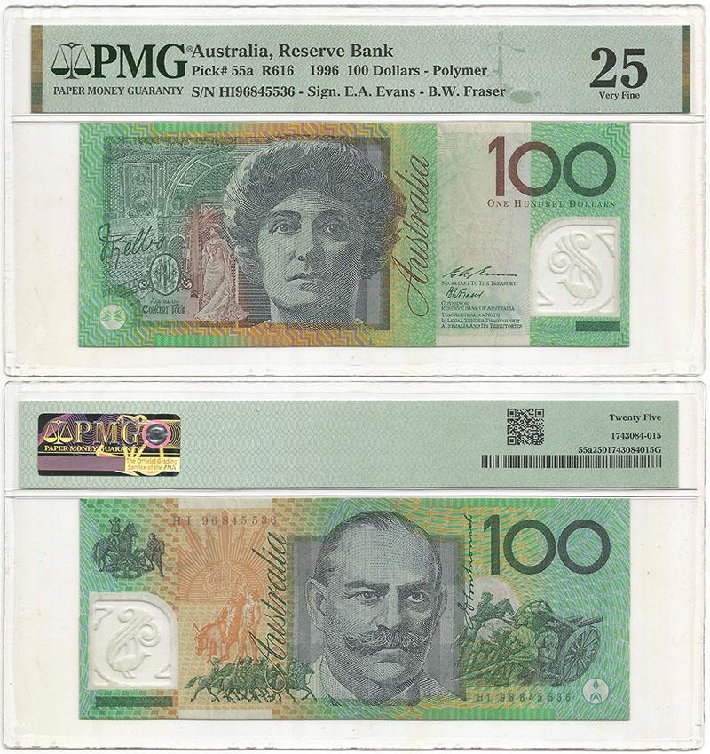 1996 AUSTRALIA Certified & GRADED PMG VERY FINE 25 "One HUNDRED Dollars" NOTE