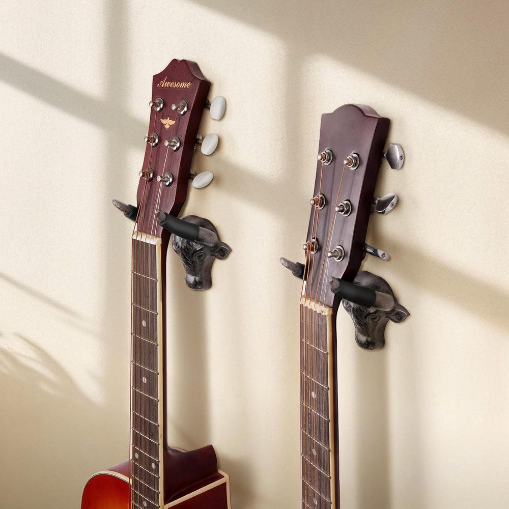 Guitar Wall Mount Hook 2 Pack, Cool Guitar Wall Hanger Cast Iron, Decorative Gui