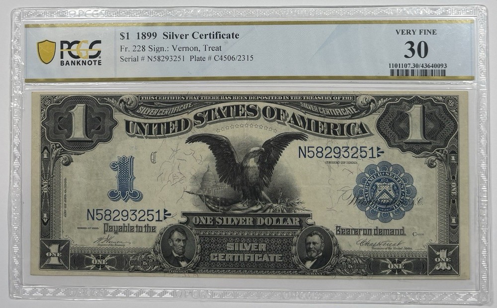 1899 $1 SILVER CERTIFICATE BLACK EAGLE FR#228 PCGS VF 30