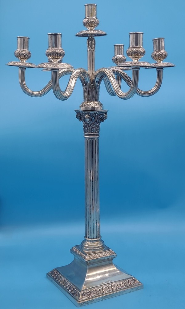 PAIROF GERMAN SILVER SEVEN LIGHT CANDELABRA CORINTHIAN COLUMN