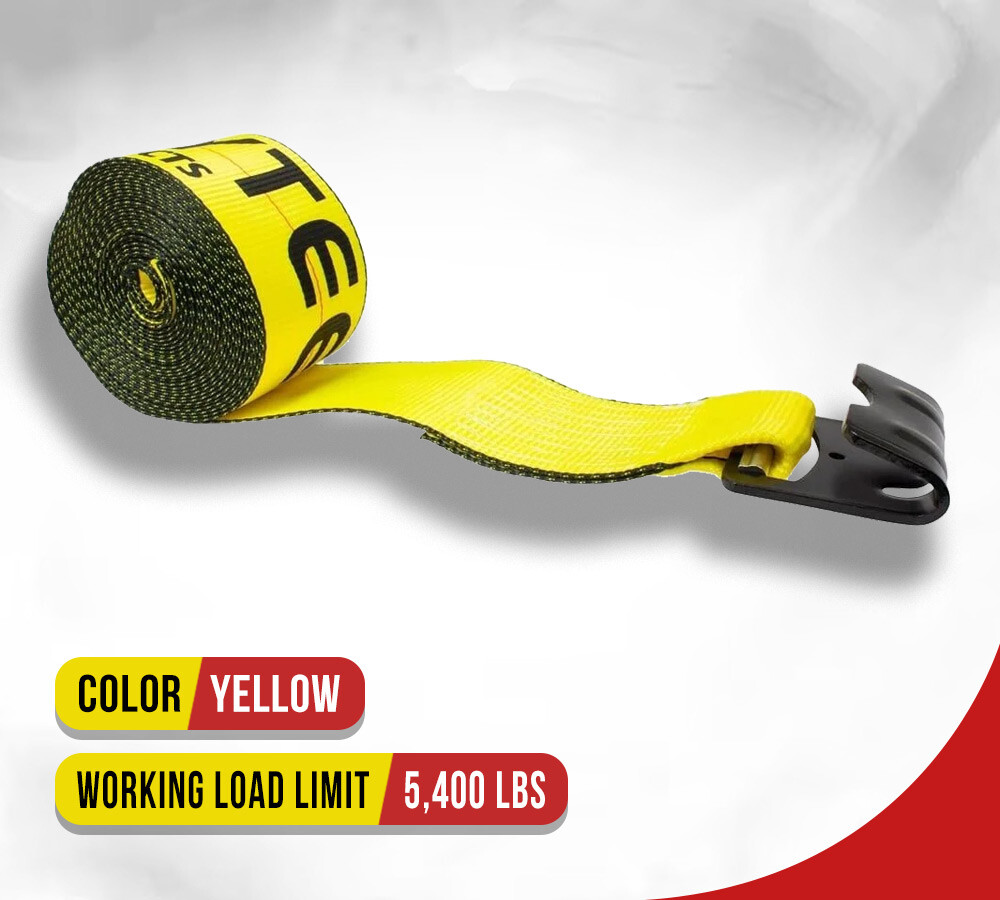 (10 Pack) 4" Winch Strap with 3.25" Wide Flat Hook