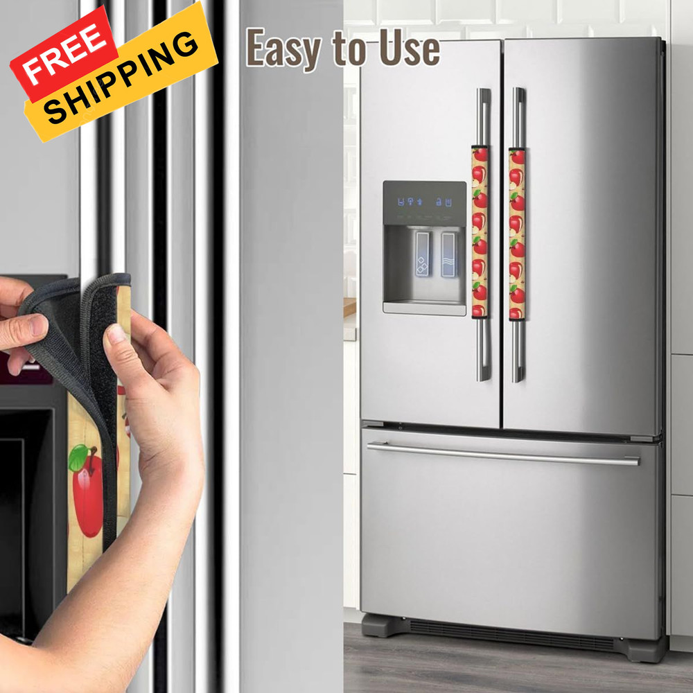 2PCS Apples Pattern Refrigerator Door Handle Covers, Microwave Red