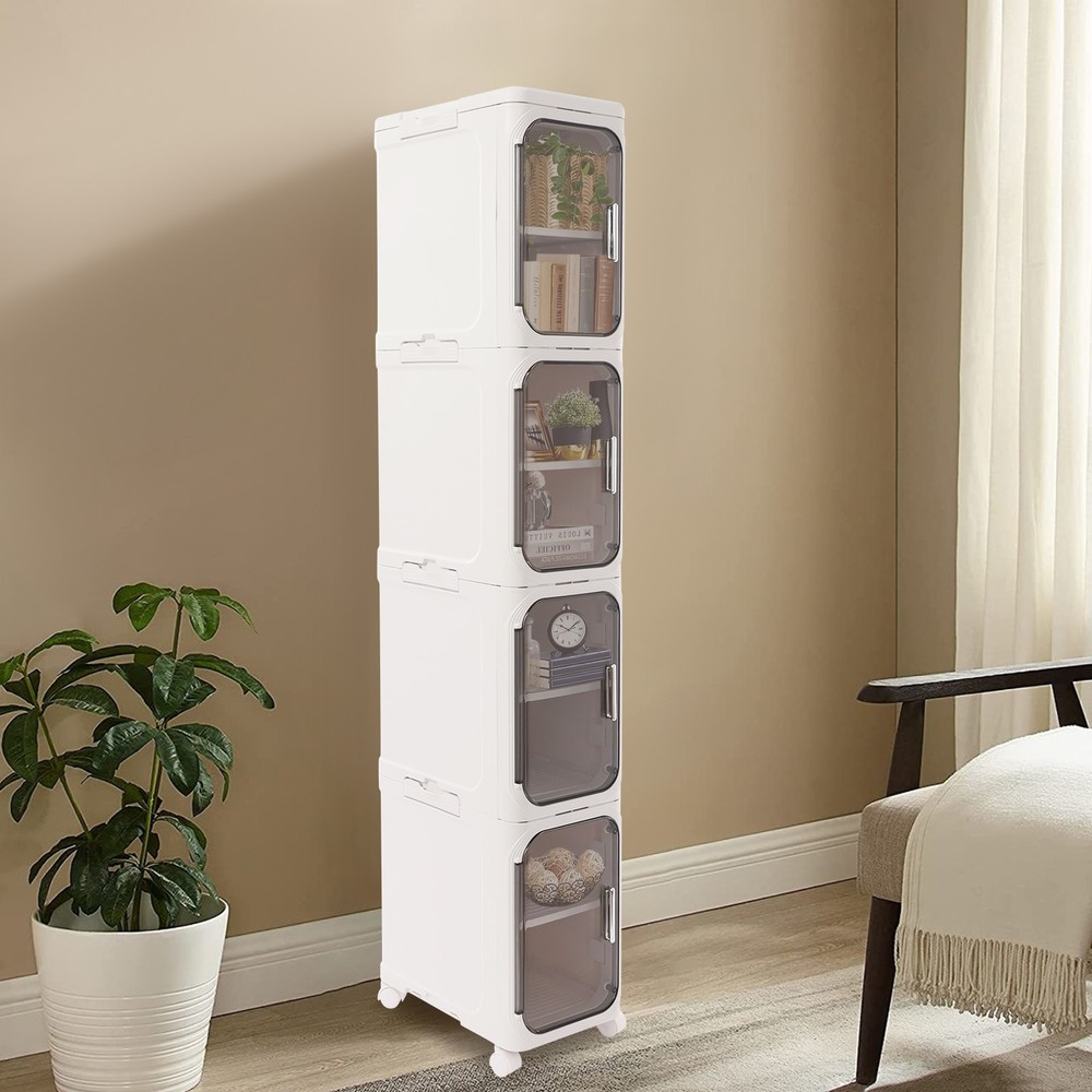 4-Tier Slim Bathroom Storage Cabinet with Wheels, Space-Saving Design
