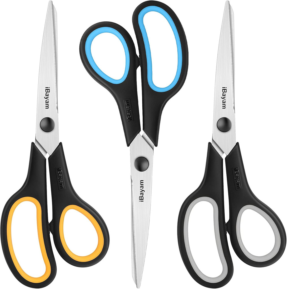 Scissors All Purpose, Ibayam 8" Heavy Duty Scissors Bulk 3-Pack, 2.5Mm Thickness