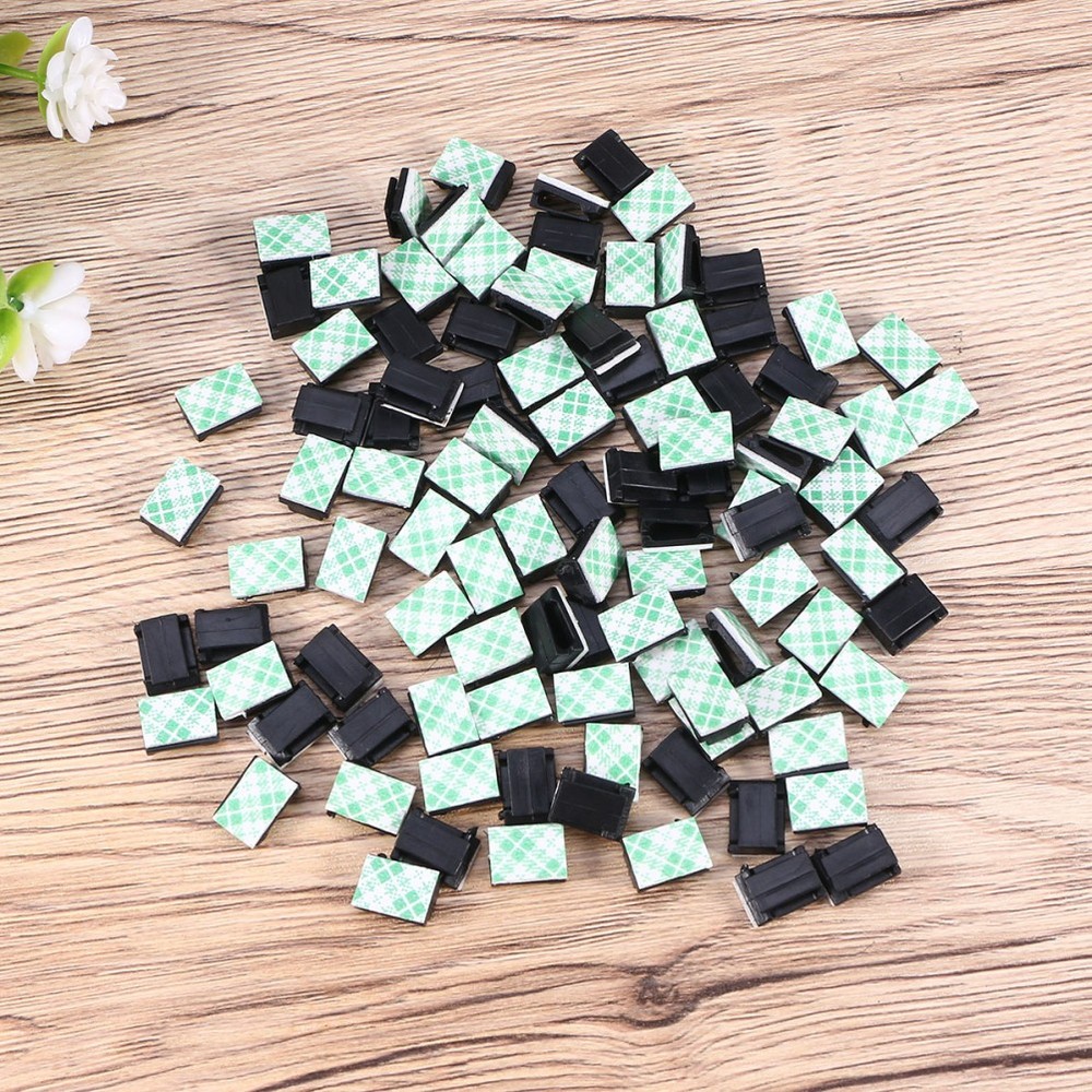 Cable Clip Holders 100pcs Black Adhesive for Smooth Surface Use