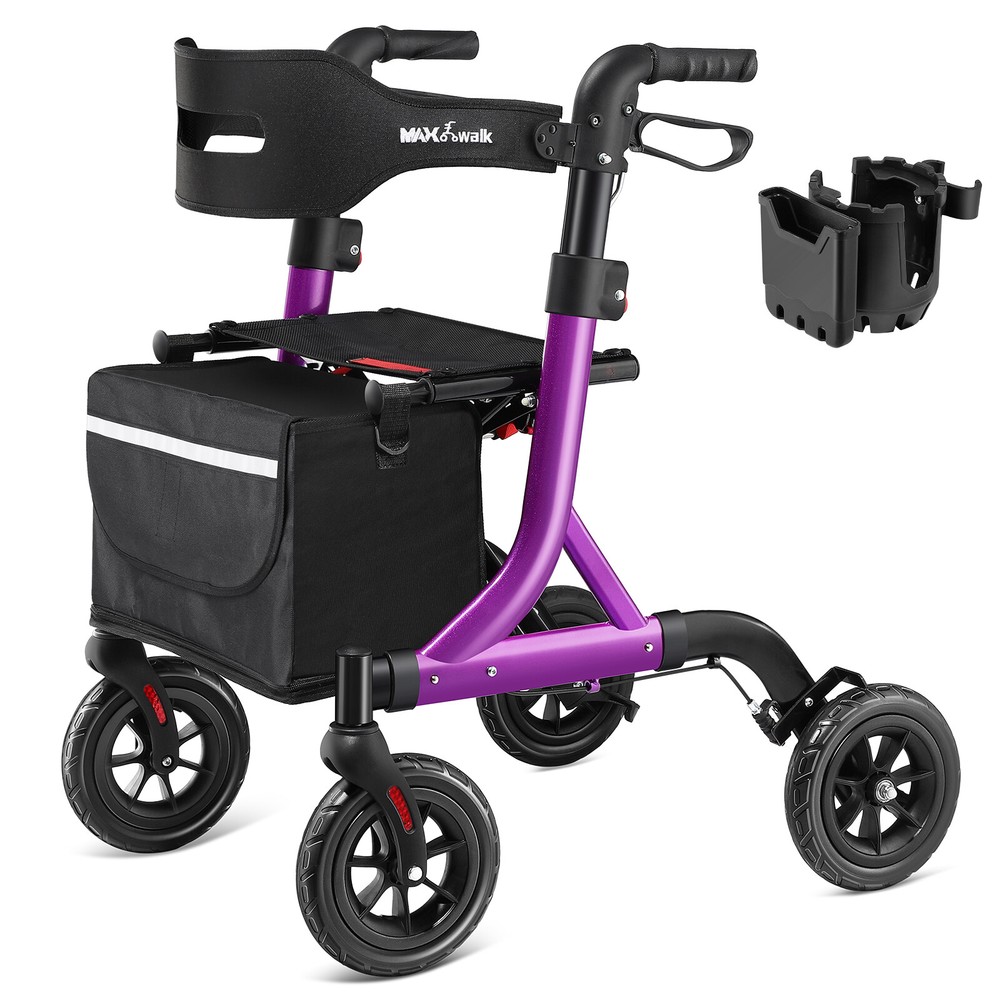 MAXWALK All-Terrain Rollator Walker for Seniors 8"Rubber Wheels Foldable Walker