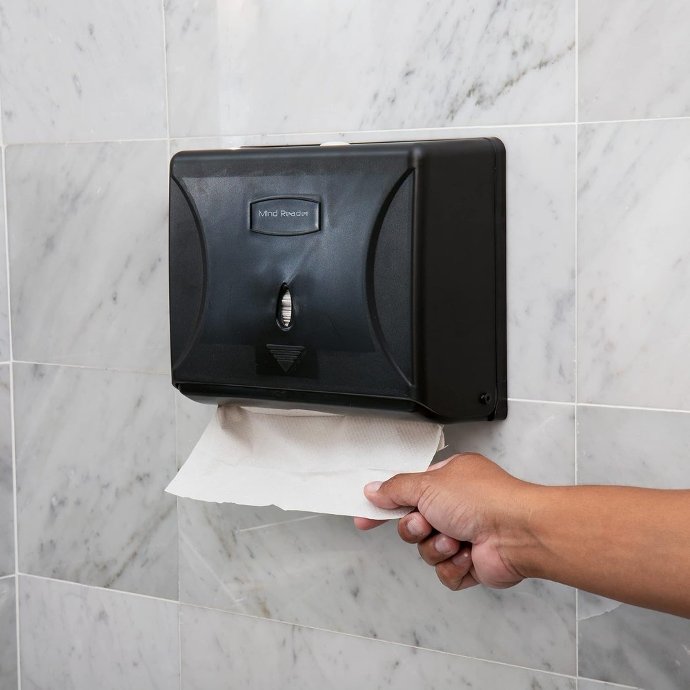 Compact Wall-Mounted Black Paper Towel Dispenser - Efficient & Practical Design