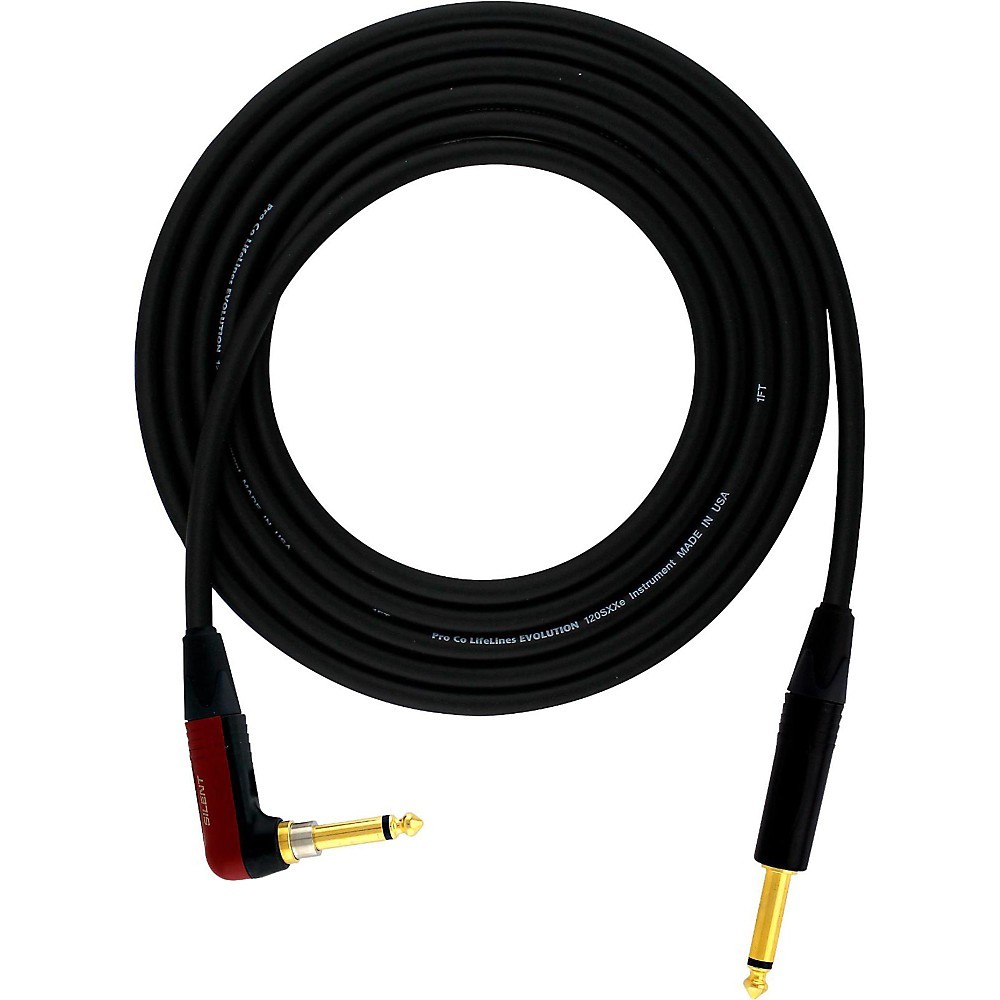Pro Co EVOLUTION Studio/Stage SILENT Straight - Angle Instrument Cable 12 Foot