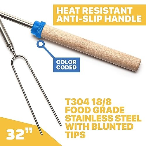 Smores Sticks for Fire Pit Long - Marshmallow Roasting Sticks 5 Fork Set