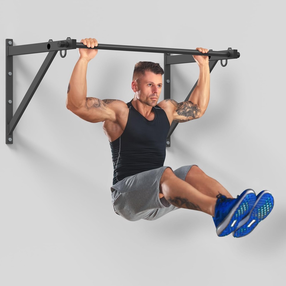 Wall Mounted Pull Up Bar, Adjustable Depth 51" Chin Up Bar, Strength Training...