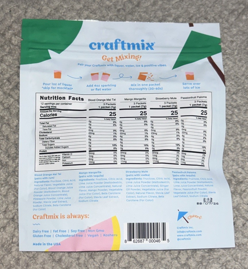 Craftmix ~ Cocktail Mix Packets ~ Variety Pack ~ 12 Packets ~ 2.96oz ~ Sealed