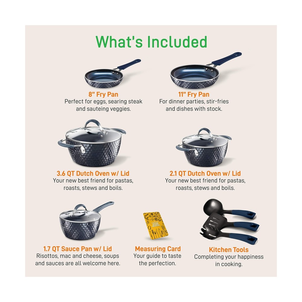 Nutrichef 11 Piece Nonstick Ceramic Cookware Set with Cookie Sheets Fast Ship