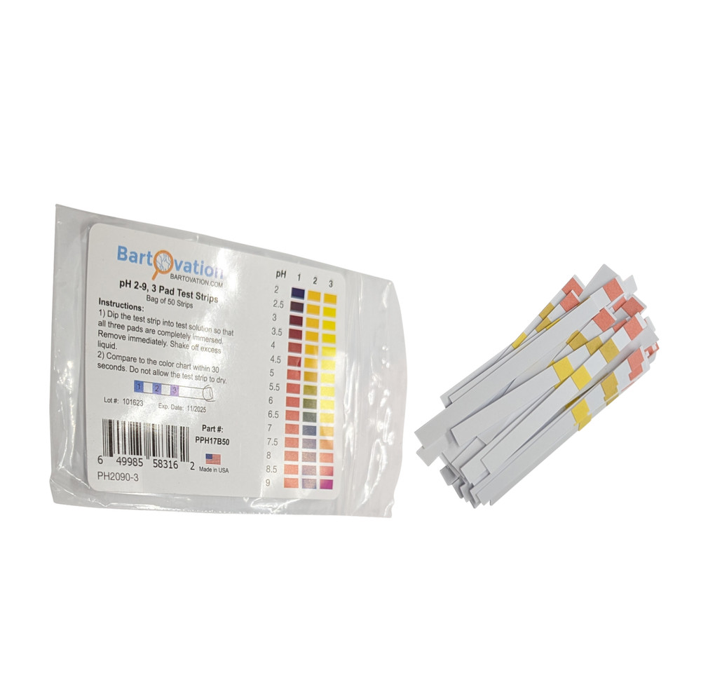 pH 2-9, 3-Pad Test Strips [Bag of 50 Strips]