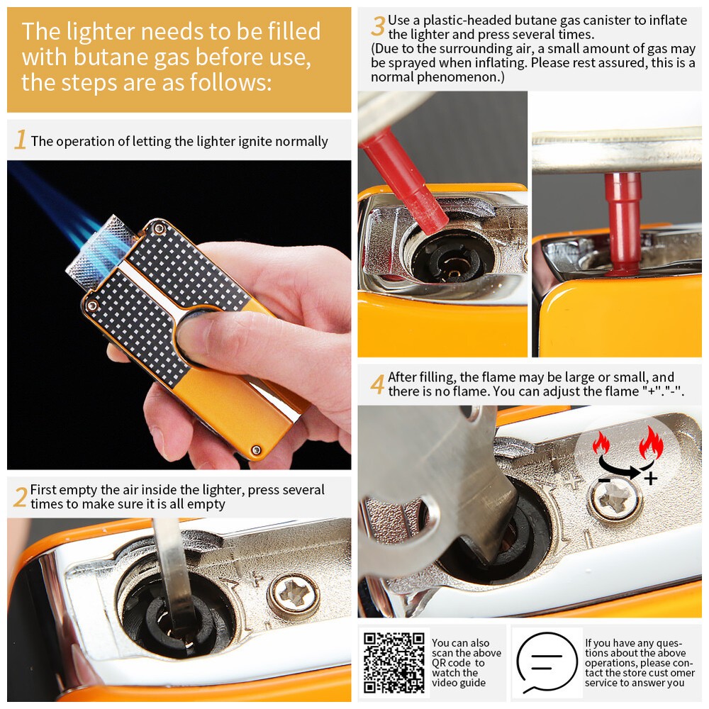 Galiner Metal Windproof Jet 3 Flame Refillable Butane Torch Cigar Lighter Punch
