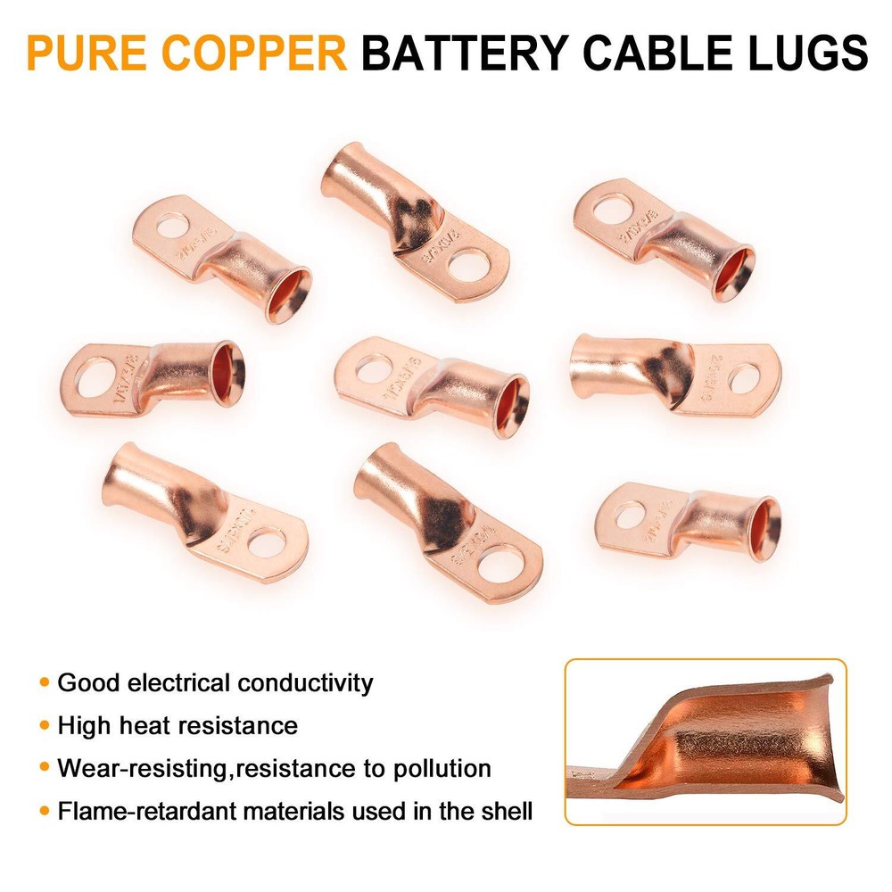 30/10PCS Bare Copper Cable Wire Lugs Ring Terminals Battery Wire Welding Cable