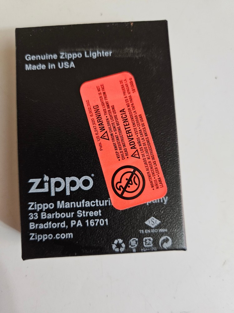 Zippo Lighter Satin Chrome Black Design Never Used