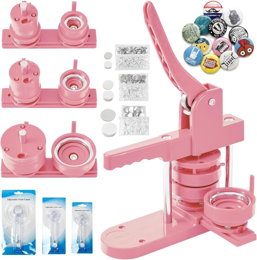 Pro Button Pin Maker Machine - 3 Mold Sizes, 300pc Kit, Labor-Saving