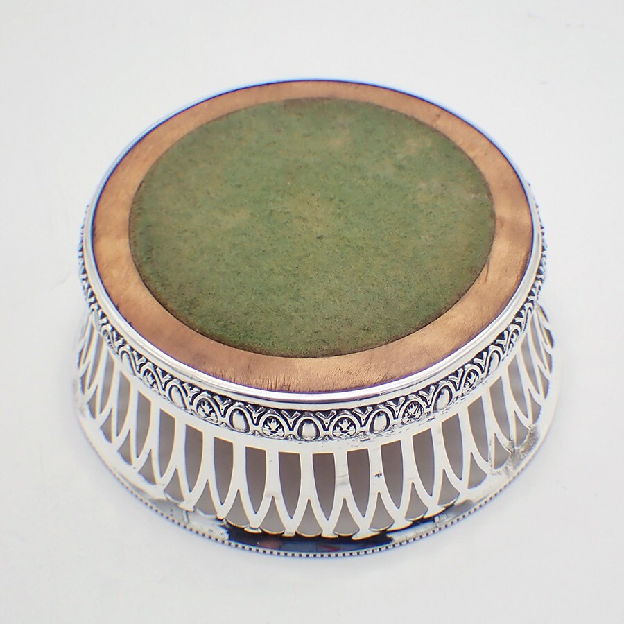Wine Bottle Coaster Gorham Sterling Silver Wooden Base