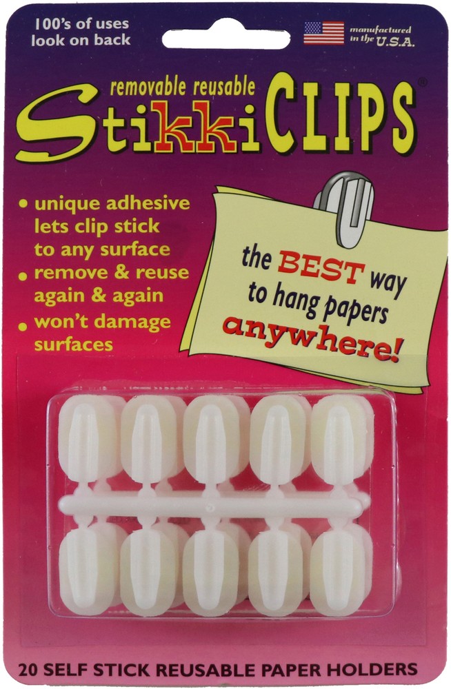 StikkiCLIPS Self-Stick Reusable Paper Holders 20/Pkg-White