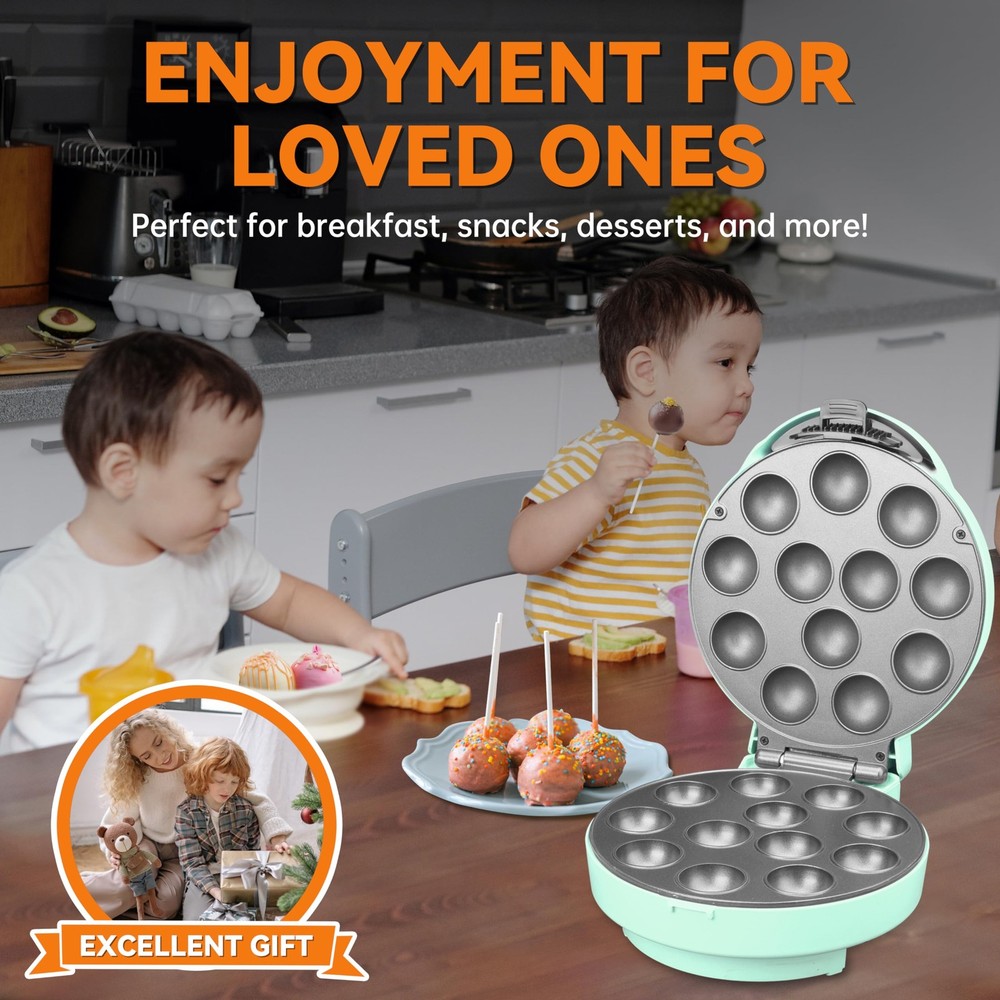 Aquamarine Cake Pop Maker Machine Set Stand Sticks Fork Tool 12 Pops Capacity