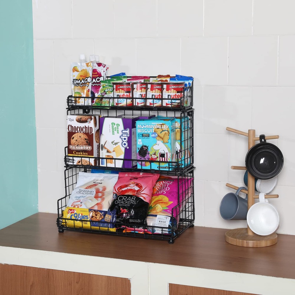 Stackable Wire Basket 3 Tier Countertop& Wall Mounted Metal Storage Basket fo...