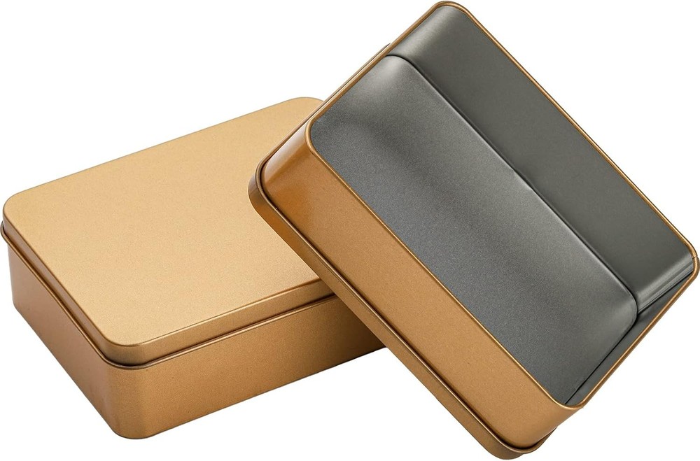 Peohud 16 Pack Rectangular Tin Boxes with Lids, Empty Hinged Tins, Metal Gold