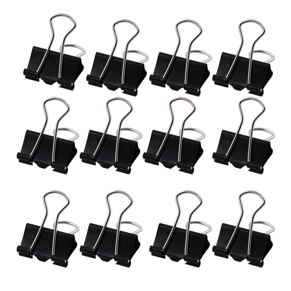 19mm Width Metal Papers Black Binder Clamps 12 PCS Pack