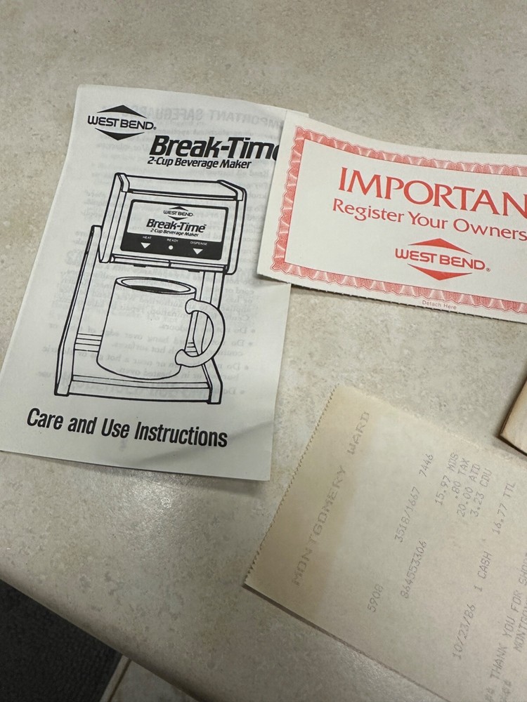 Vintage Westend Break-Time 2 Cup Beverage Maker in Box