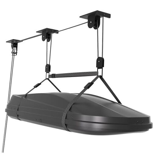 Cargo Box Pulley System for Garage Storage, Heavy-Duty Three Bracket